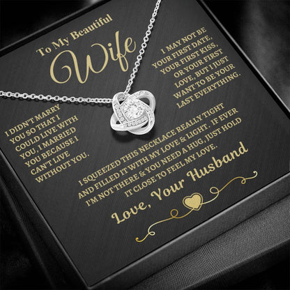 Gift for Wife "I Can't Live Without You" Gold Knot Necklace