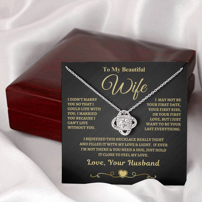 Gift for Wife "I Can't Live Without You" Gold Knot Necklace