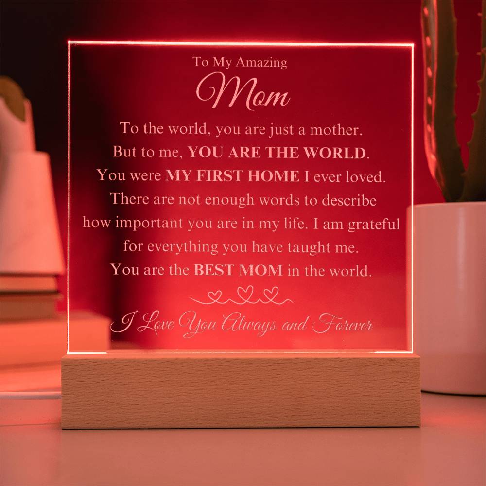 To My Amazing Mom - "You Are the World" Lamp Acrylic (Three Hearts)