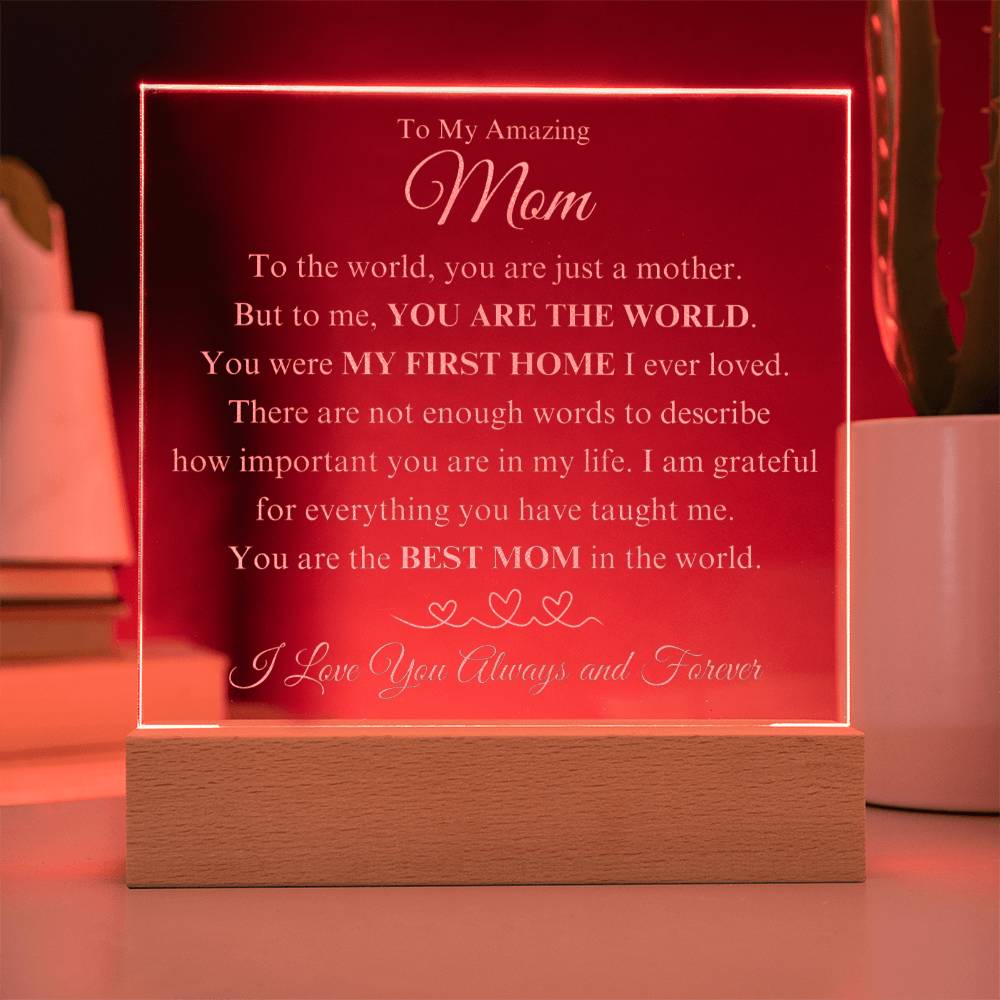 To My Amazing Mom - "You Are the World" Lamp Acrylic (Three Hearts)