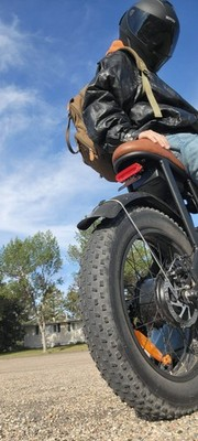 Customer riding a MEGAWHEELS-style fat tire electric bike